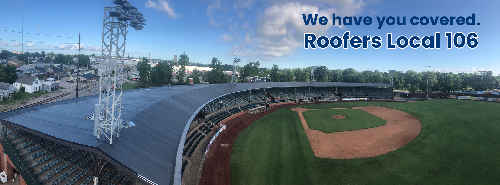 Aerial view of an Evansville ballpark roof